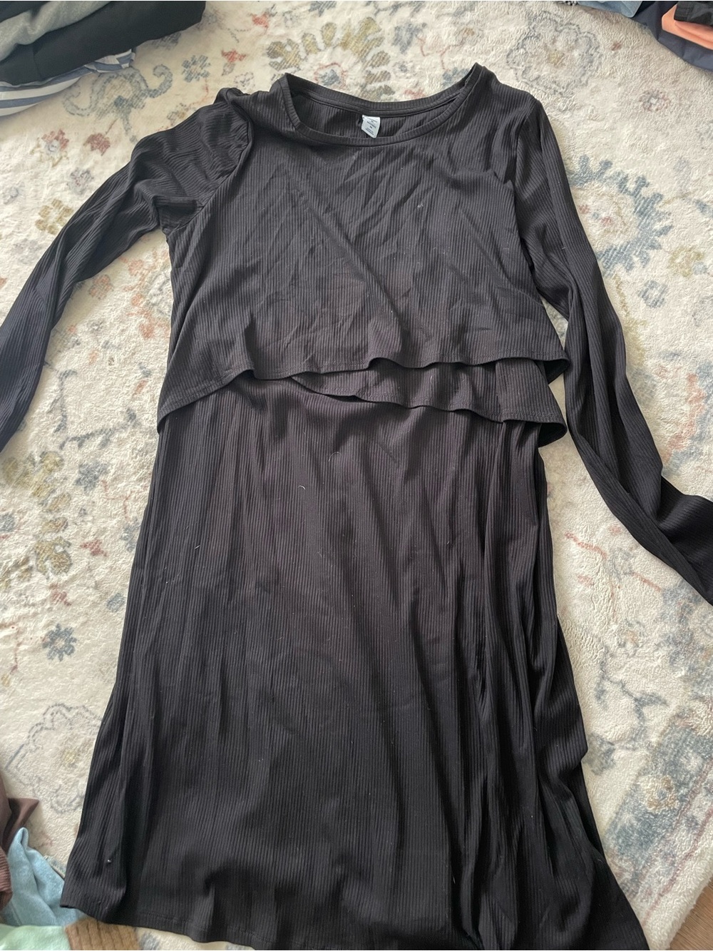 Old Navy Nursing Black Ribbed Long-Sleeve Layered Dress